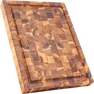 Simplie Fun End Grain Teak Cutting Board Reversible Chopping Serving Board Multipurpose Food Safe Thick Board, Medium Size 18x14x1.5 inches (1PCS)