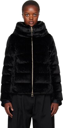 Black Quilted Faux-Fur Down Jacket