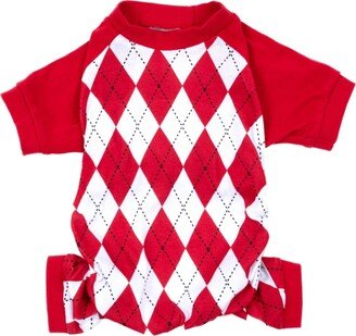 Leveret Dog Cotton Pajama Argyle Red and White - Red White