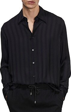 Jacquard Long Sleeve Button Front Shirt