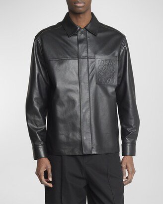 Men's Leather Debossed Anagram Overshirt