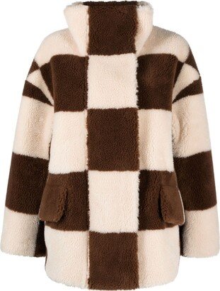 Dani checkerboard-pattern faux-fur jacket