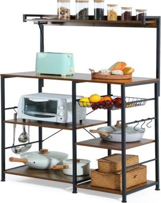 Baker's Rack with Power Outlet, 6-Tier Kitchen Storage Rack, Coffee Bar with Storage Basket - 35.43
