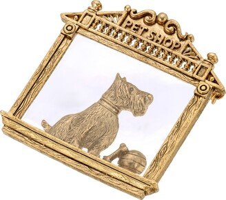 Gold Tone Clear Glass Dog, Ball, Bone Pin