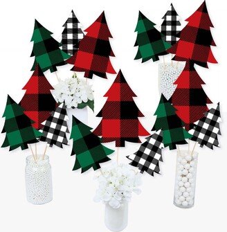 Big Dot Of Happiness Holiday Plaid Trees - Buffalo Plaid Christmas Centerpiece Table Toppers - 15 Ct