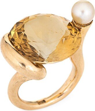 Sophie Jane Vintage 14K Yellow Gold, Heat Treated Citrine & 6.5MM Round Cultured Pearl Abstract Cocktail Ring