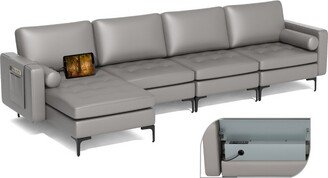 Modular Extra-Large 4 Seat Sectional Sofa with Reversible Chaise & 2 USB Ports Grey