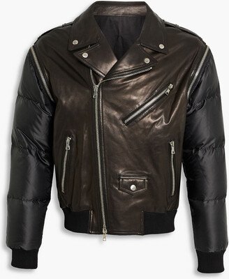 Convertible quilted shell-paneled leather biker jacket