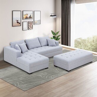 BESTCOSTY Tufted Fabric 3-Seat L-Shape Sectional Sofa Couch Set w/Chaise Lounge