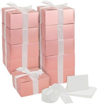 Stockroom Plus 10 Pack Rose Gold Gift Boxes with Lids, Ribbon & Greeting Cards for Birthday & Christmas Present, 8x8x4 in