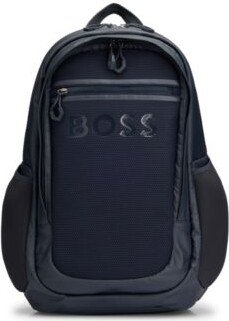 Mixed-structure backpack with raised logo