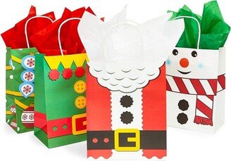 Bright Creations 24 Pack Christmas Gift Wrap Bags with Tissue Paper, 4 Designs (8 x 10 x 4.7 in)