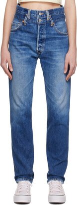 Blue Double Waisted Drainpipe Jeans