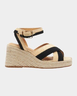 Tatiana Raffia Ankle-Strap Wedge Sandals-AA