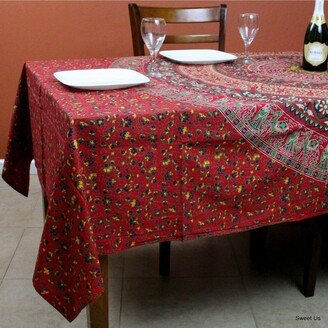 Cotton Mandala Floral Tablecloth Rectangle 68x102 Red Blue Green