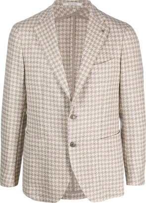 Houndstooth-Pattern Single-Breasted Blazer