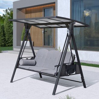 3-seat Outdoor Porch Swing with Adjustable PVC Canopy - 70.86