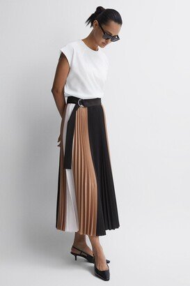 High Rise Pleated Midi Skirt