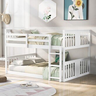 GREATPLANINC Modern Solid Pine Wood Frame Full Over Full Bunk Bed with Ladder and Full-length Guardrail.