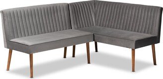 Alvis Mid-Century Modern Velvet Upholstered 2Pc Dining Nook Banquette Set-AA