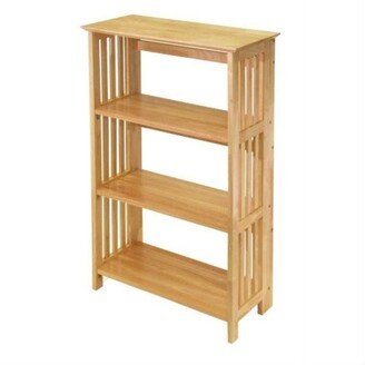 4-Shelf Wooden Folding Bookcase Storage Shelves in Natural Finish - 12 x 26 x 42 inches