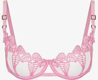 Womens Begonia Pink Sapphire Floral-embroidered Lace Balconette bra