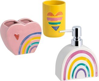 Allure Home Creations Rainbow Hearts 3pc Set Lotion Pump/Toothbrush Holder/Tumbler - 3pc bath accessory set