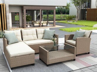 Calnod 4-Piece Rattan Wicker Garden Set for 3-4, Ideal for Terrace & Garden Conversations.