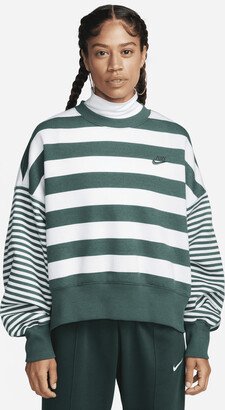 Women's Sportswear Phoenix Fleece Over-Oversized Striped Crew-Neck Sweatshirt in Green