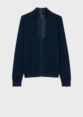 Navy Cotton-Blend 'Sports Stripe' Cardigan