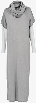 Leem Womens Light Grey Cowl-neck Long-sleeve Woven Maxi Dress