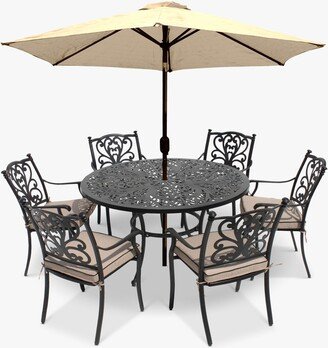 LG Outdoor Devon 6-Seater Garden Dining Table & Chairs Set with Parasol