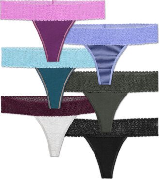 Women's Cotton Modal Blend Thong Underwear 6-Pack - Periwinkle Mix - Small