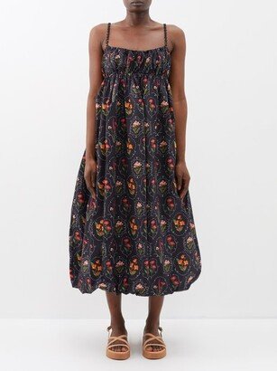 Limonaria Square-neck Printed Cotton Midi Dress