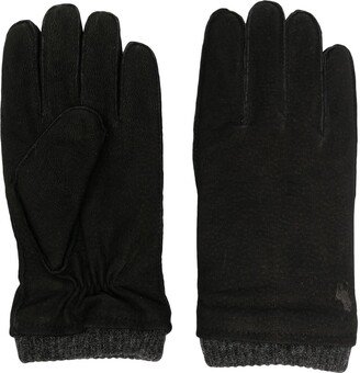 Ribbed-Trim Leather Gloves