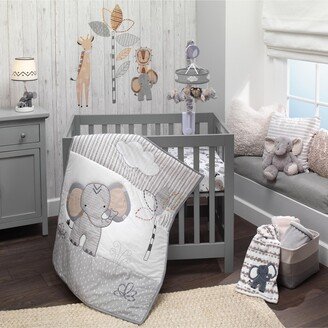 Jungle Safari Elephant 3-Piece Mini Crib Bedding Set /White