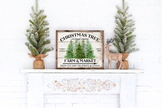 Christmas Tree Farm Wood Framed Canvas Sign | Mantel Farmhouse Decor Rustic