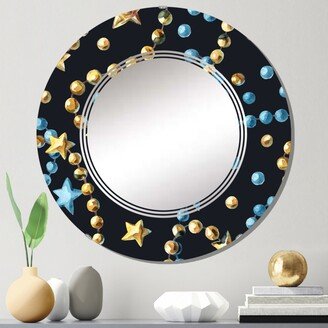 Designart 'Blue And Gold Christmas Tree Stars' Printed Glam Wall Mirror