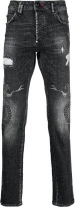 Snake-Motif Ripped Jeans