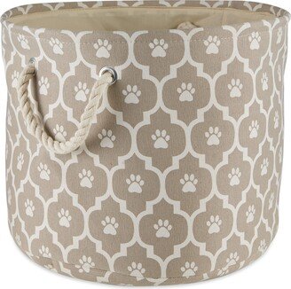 Contemporary Home Living 18 Beige Decorative Round Large Lattice Paw Pet Storage Bin