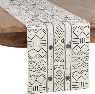 Saro Lifestyle African Mud Cloth Cotton Table Runner, White,