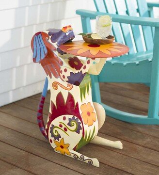 Folk Art Painted Metal Dog Side Table for Indoor or Outdoor Use