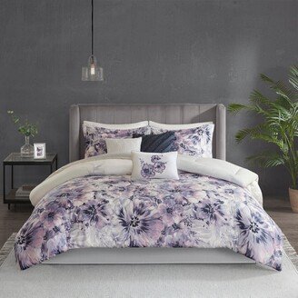 Adella Purple 7 Piece Cotton Printed Comforter Set