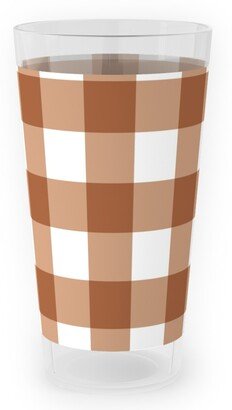 Outdoor Pint Glasses: Gingham Plaid Check Outdoor Pint Glass, Brown