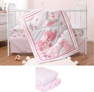 The Pink Elephant 5 Piece Baby Nursery Crib Bedding Set, Quilt, Crib Sheets, and Crib Skirt - Pink/grey