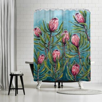 71 x 74 Shower Curtain, Pink Protea Painting by Paula Mills