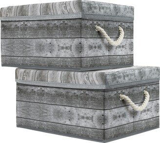 Grey Wooden Pattern Storage Box - Set of 2