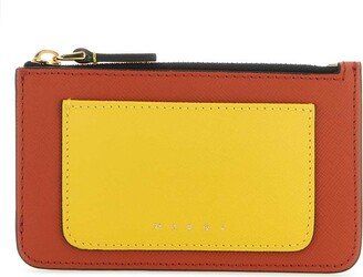 Saffiano Logo Printed Color-Block Card Case