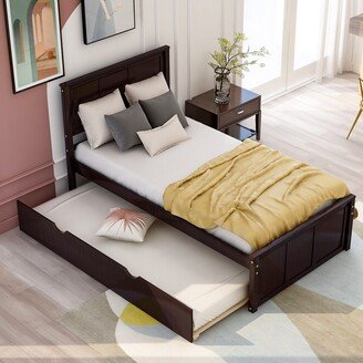 IGEMAN Twin Size Wood Platform Storage Bed with Trundle for Bedroom, Dorm