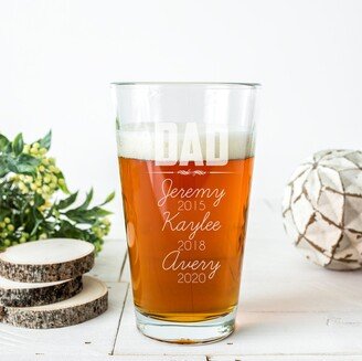 Kids Names & Birthdayes Pint Glass, Personalized Gift For Dad - Etched Beer Glass With Names, From Daughter To Dad, Est Date